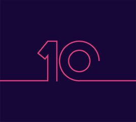 vector design line number 10 ten with sticking out to 2 sides. in pink on a dark blue background