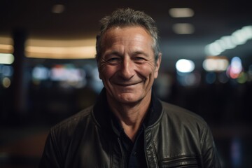 Obraz premium Portrait of a handsome mature man in a leather jacket smiling.