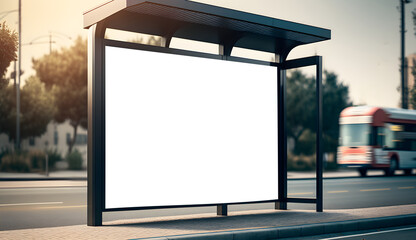 Fototapeta premium Empty space advertisement board square, square blank white signboard in city square, generative ai 