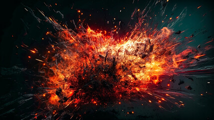 Fototapeta na wymiar Explosion, bright light, fire background. Digital art illustration, AI generated.