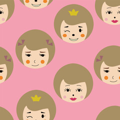 Feminine look, abstract personage, mascot design, funny face, cute icon.