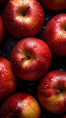 Fresh Apple seamless background, adorned with glistening droplets of water. Top down view