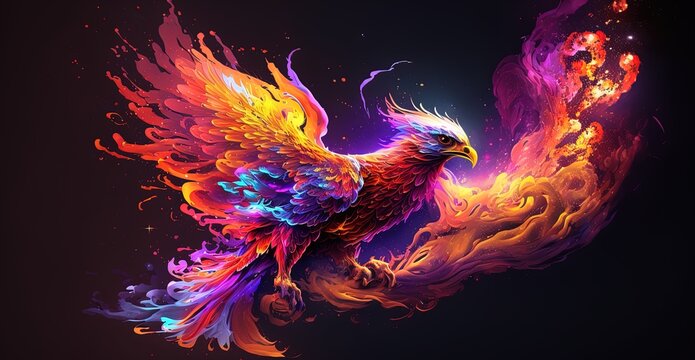 Flame Phoenix In Galaxy Background By Ai Generative