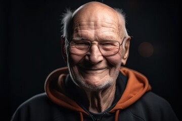Fototapeta premium Portrait of an old man with glasses on a black background.