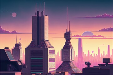 Cyberpunk city scene with futuristic structures Fantasy concept , Illustration painting. Generative AI