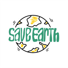 save the earth themed minimalist illustration with colorful typography