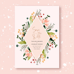 save the date card with watercolor floral frame