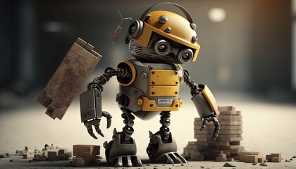 Fototapeta premium cute construction robot by ai generative
