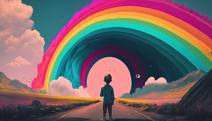 alone  in colorful rainbow paint by ai generative