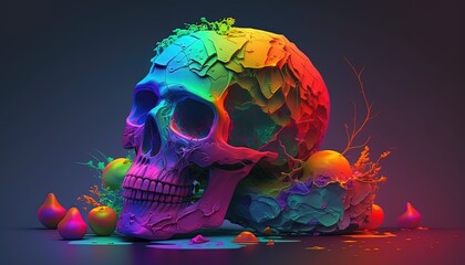 colorful skull by ai generative
