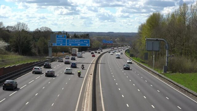 Reading, UK: Traffic on the M4 Smart Motorway heading away from London.