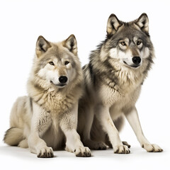 Fototapeta premium Wolf (Canis lupus) is the largest carnivore of the canine family (Canidae), white Background, AI generated