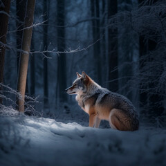 Wolf (Canis lupus) is the largest carnivore of the canine family (Canidae), in natural environment, AI generated
