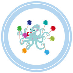  octopus with colored lollipops. Vector graphics