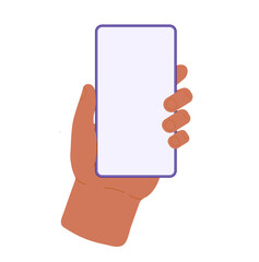 Hand with smartphone on white background. Male holdind phone. Flat vector illustration