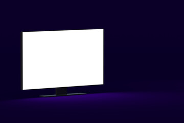 Glowing modern tv with white isolated screen. Cinema concept. New film premiere. Cinematography industry. Copy space. 3d render