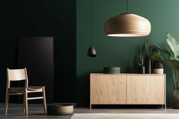 Mockup modern minimalist interior. Dark tones. AI generated, human enhanced
