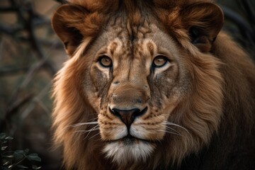 Beautiful lion in nature. The king of beasts concept. AI generated, human enhanced