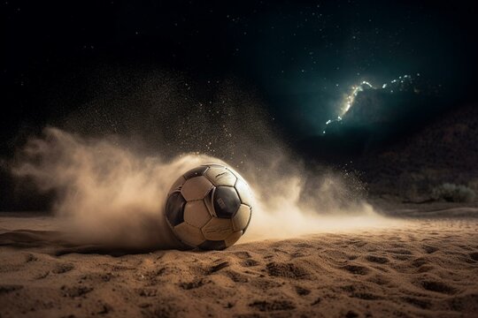 soccer ball in the night dust. Generative AI