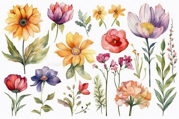 Watercolor colorful flowers. AI generative