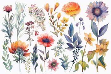Watercolor colorful flowers. AI generative