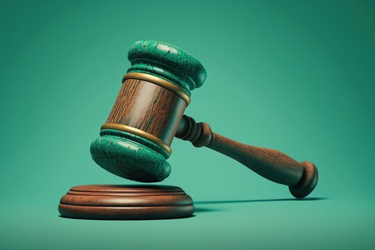 Auctioneer gavel on green background, created with Generative AI technology
