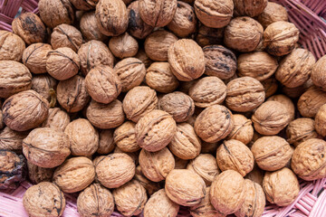 top view of many organically grown walnuts.