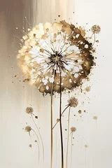 Fotobehang Luxury floral oil painting. Gold dandelions on white background. Generative AI © lermont51