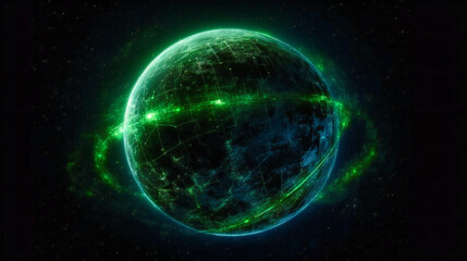 Fototapeta na wymiar Digital green futuristic globe