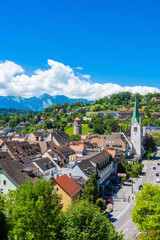 Fototapeta premium City of Feldkirch, State of Vorarlberg, Austria. View from the Schattenburg onto the City
