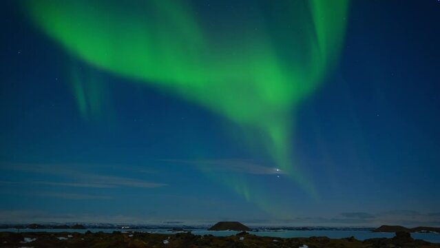 Aurora Borealis, Northern Lights in Iceland Real Night Sky with Stars Time Lapse