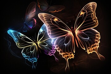 Glowing Butterflies in the Night Sky on Abstract Background. AI