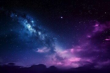 Obraz na płótnie Canvas Night starry sky and bright purple blue galaxy, vertical background. Generative AI