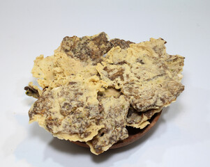 Keripik Paru, a typical Indonesian snack made from beef lung mixed with flour and then fried