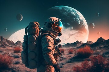 Astronaut Travels to Another Planet. AI
