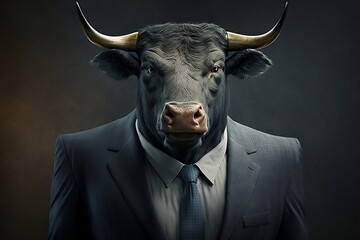 Bull Wearing Business Suit. AI