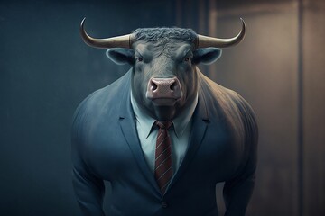 Bull Wearing Business Suit. AI