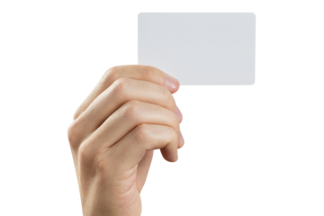 Male hand holding a blank card or a ticket/flyer, cut out