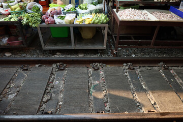 Fototapeta na wymiar Mae Klong Railway Market in Thailand