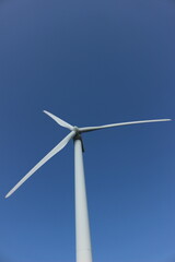 『青空に映える風力発電機』地球の輝き　SDGs　自然エネルギー 快晴の青空