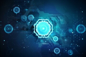 Vector illustration gear wheel, hexagons and circuit board, Hi-tech digital technology and engineering concept, Abstract futuristic on light blue color background. generative AI