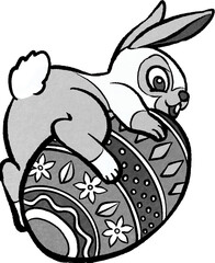 イースターエッグにまたがるウサギ