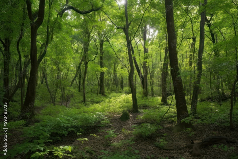 Canvas Prints Dense canopy of trees creates a natural shade. Shielding the forest floor from the harsh sun. Generative AI 