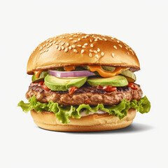 Delicious hamburger on a white background. Generative AI