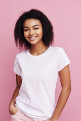 Fototapeta premium Young black woman in white t-shirt mock up Generative AI