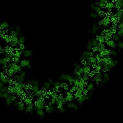 Illustration of a black background with green floral patterns with effects