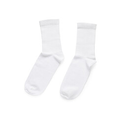 Pair of stylish clean socks isolated on white, top view