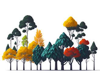 Autumn Low Poly Trees Generative AI With White Background