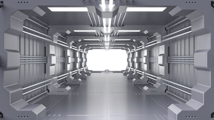 3D Scene Metallic Sci-Fi Corridor High Definition 8k