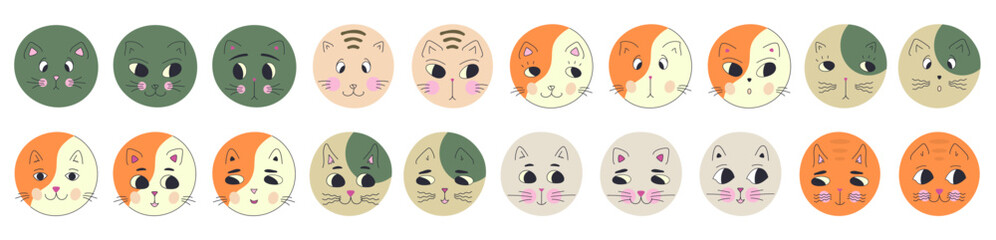 Funny cat face, abstract personage, mascot design, funny face, cute icon.